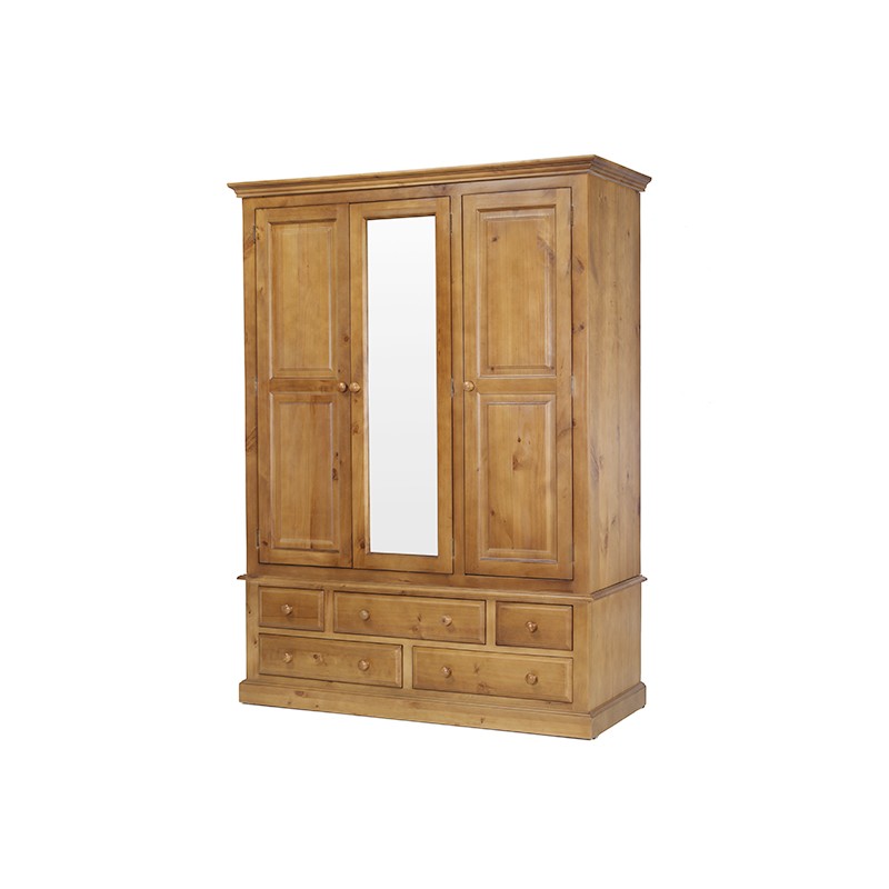 Triple pine online wardrobe with drawers