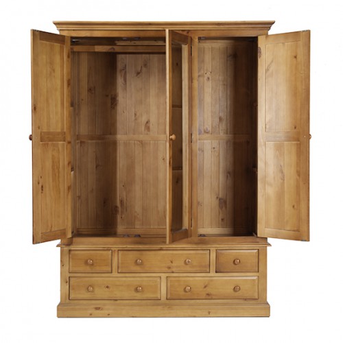 Triple pine online wardrobe with drawers